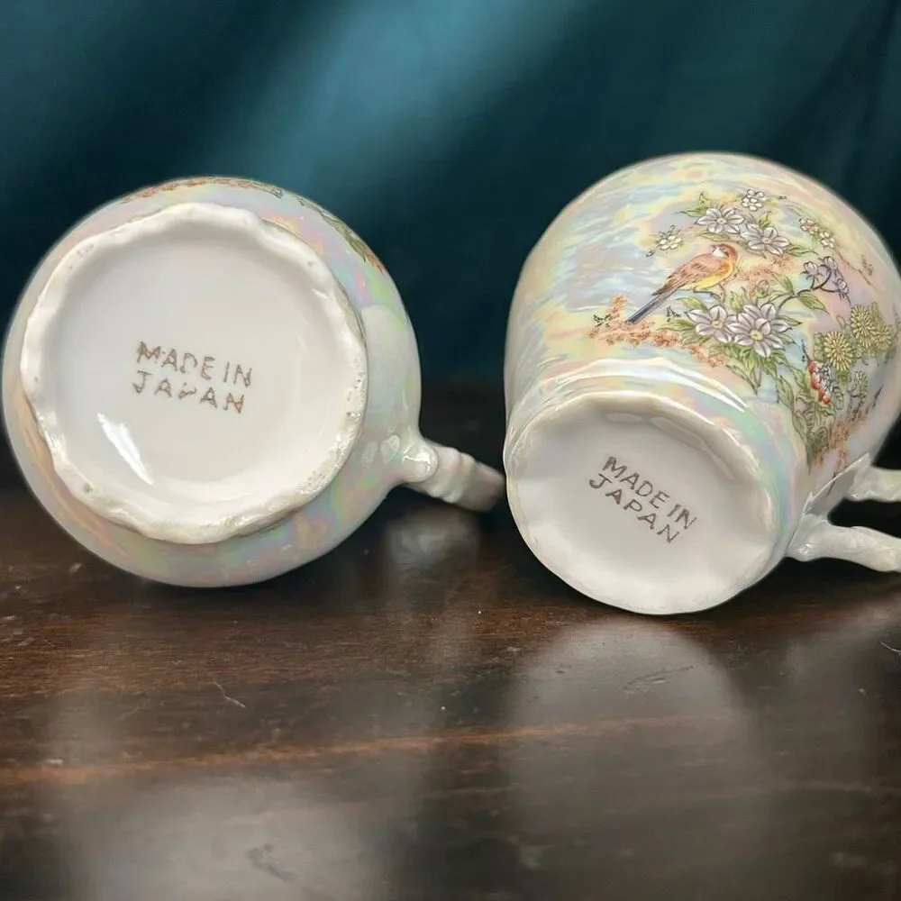 Pearlescent Iridescent Creamer and Demitasse Cup Set